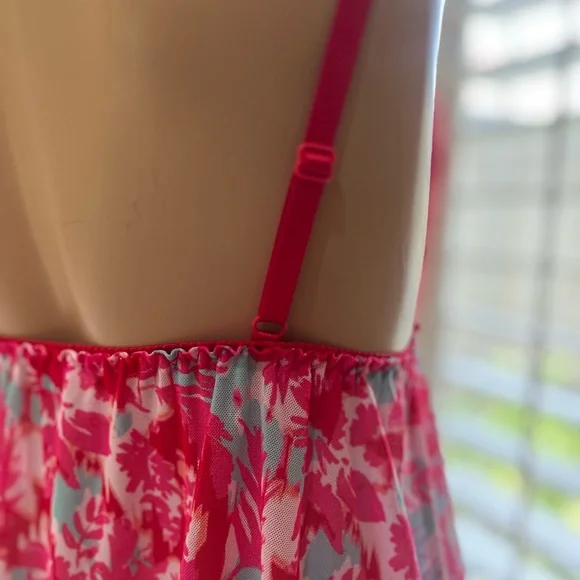 Red Floral Babydoll Sheer Adjustable Strap Slip Nineteen Sexy Sleep Dress Medium - Picture 9 of 11